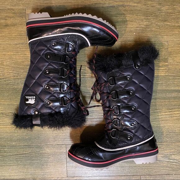 Sorel Tolfino Black Quilted Pink Faux Fur Waterproof Snow Winter Tall Boot 6 - Picture 6 of 14